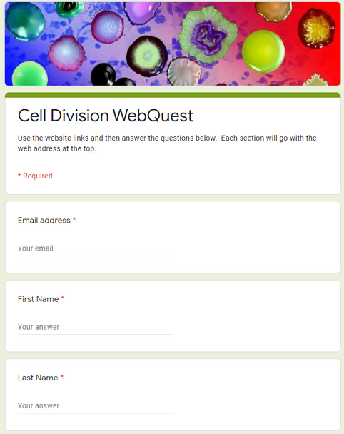 Cell Division/Mitosis/Meiosis WebQuest (MS-LS1) Great sub plans or distance ed!