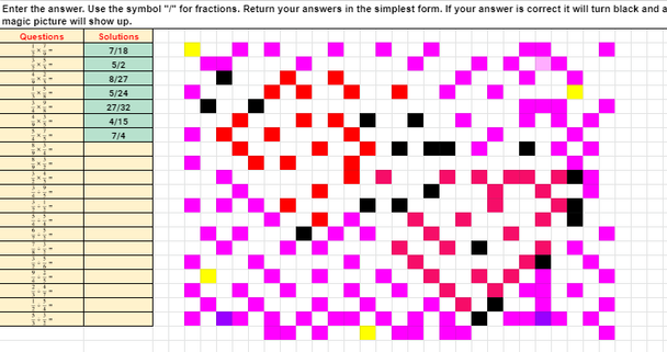 Valentine's Day Multiplying and Dividing Fractions Pixel Art Activity