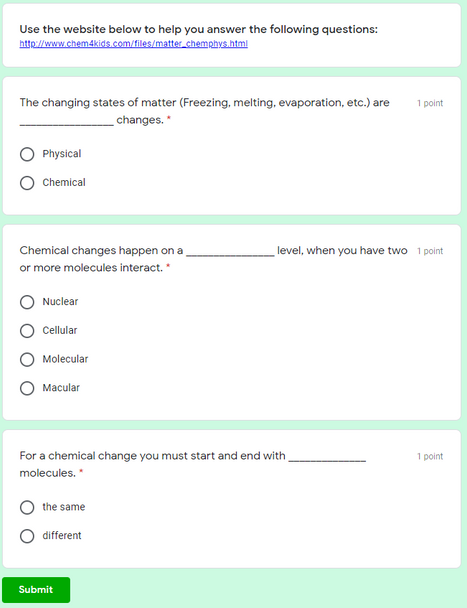 Physical and Chemical Changes WebQuest (MS-PS1) Google Form! Great sub plans!