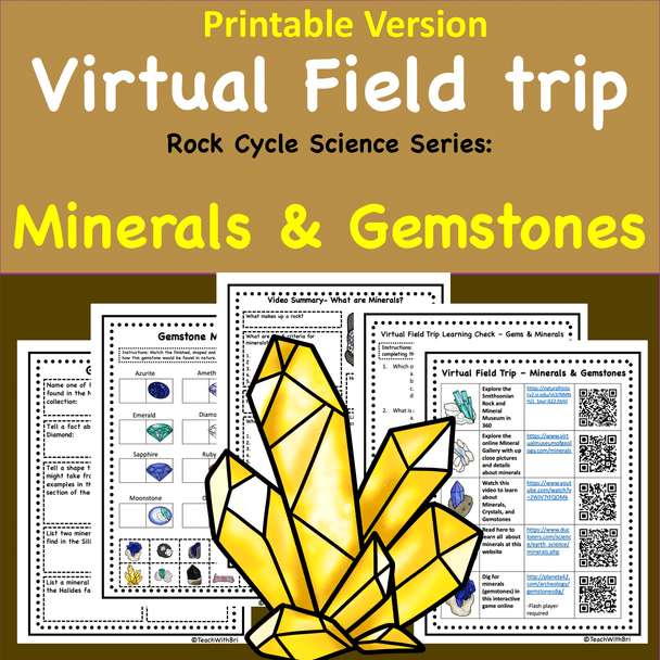 Minerals and Gemstones- Geology Virtual Field Trip -  Printable PDF Version 