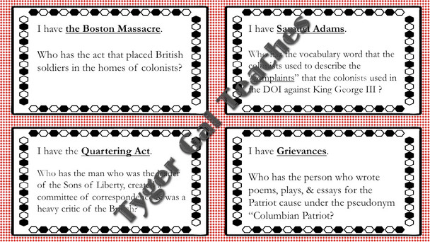 I Have, Who Has/Looping Cards-American Revolution