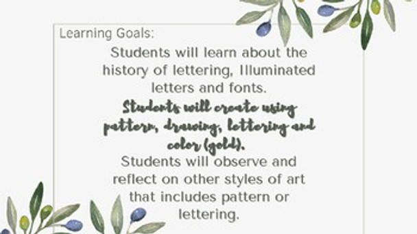 Illuminated Manuscript Art lesson Grades 6-12 requiring minimal materials Illuminated Manuscript Art lesson Grades 6-12 requiring minimal materials