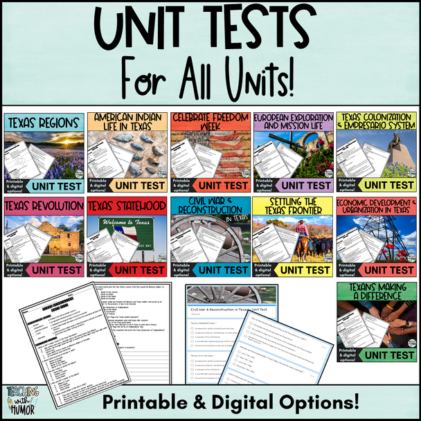 Texas History UNIT TEST BUNDLE