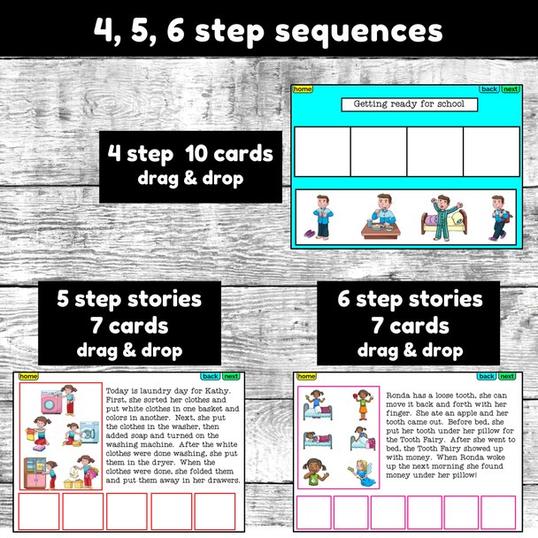 Sequencing Activity Boom Cards 2-6 steps digital resource