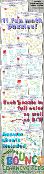 Number Snake math puzzles