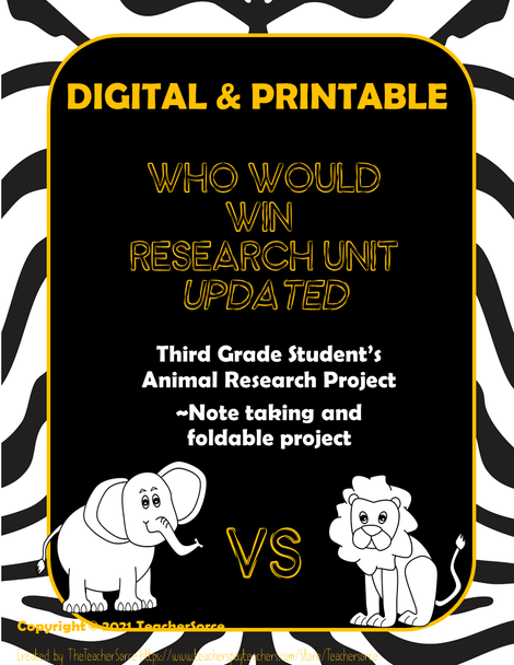 Research Literacy Project: Who Would Win Animal  Research (TeacherSorce Unit 4)