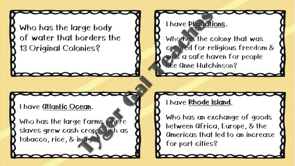 I Have, Who Has/Looping Cards-Colonization