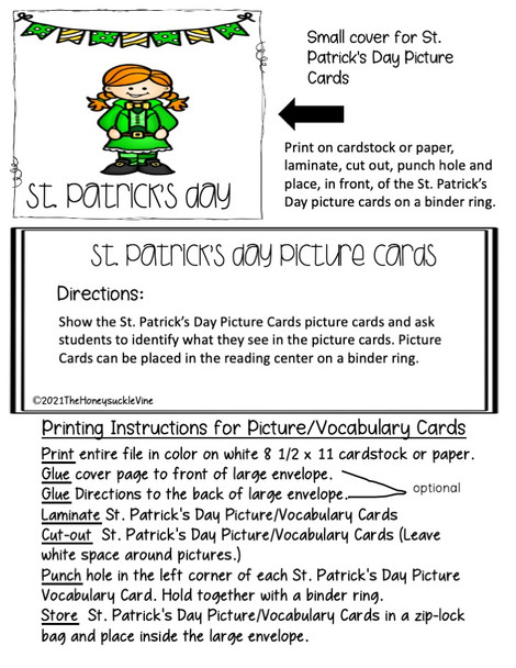 Instructions for picture/vocabulary cards