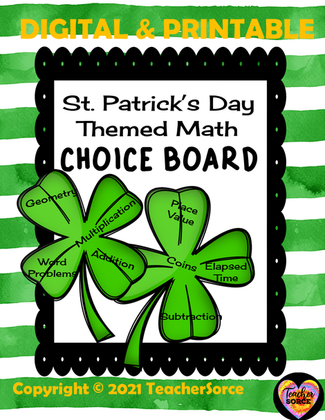 St. Patrick's Day Lucky Math Land Choice Board