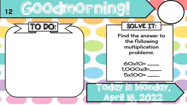 April Math Problem a Day Third Grade April Editable Morning Message Solve It