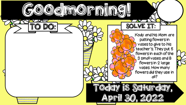 April Math Problem a Day Third Grade April Editable Morning Message Solve It