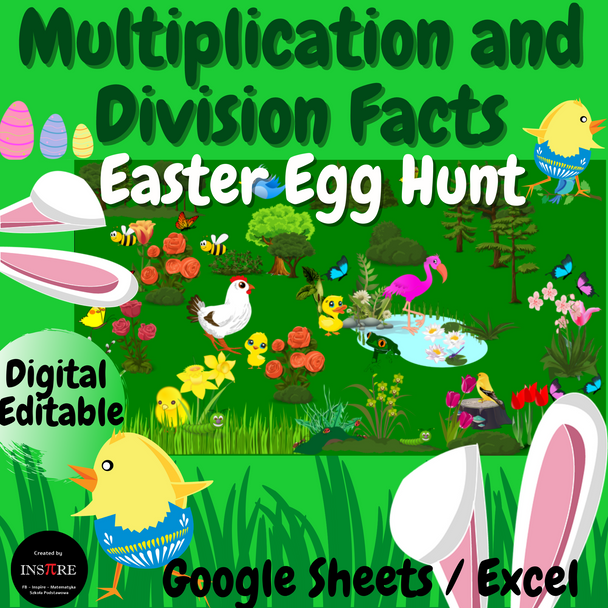 DIGITAL Math Easter Egg Scavenger Hunt Multiplication & Division Facts EDITABLE