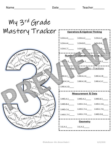 3rd Grade Math Data Tracker (CCMS)