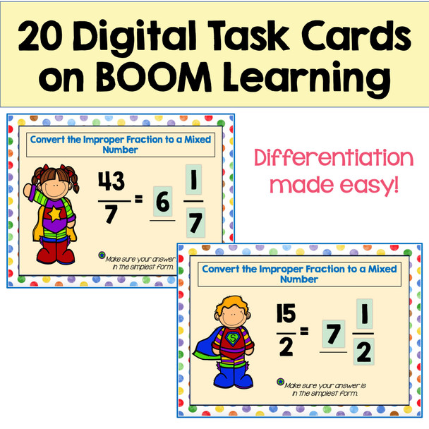 Converting Improper Fractions to Mixed Numbers Boom Cards