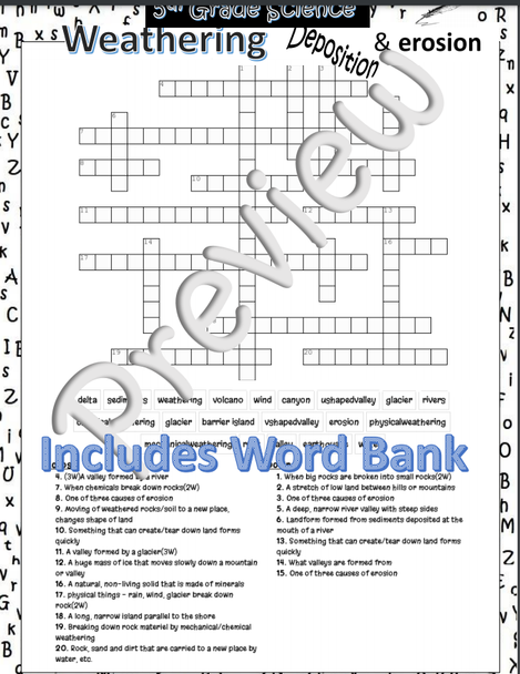 5th Grade Science~Weathering, Deposition, Erosion~Crossword Puzzle~NO PREP