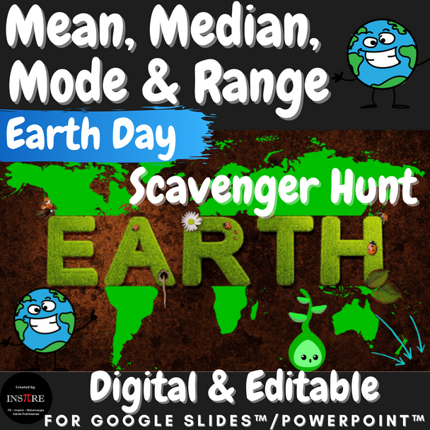 Mean, Median, Mode, Range Earth Day Scavenger Hunt Around the World Escape Room