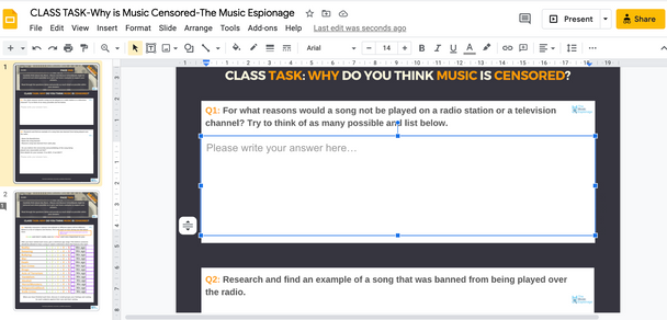 Music Censorship - FULL LESSON-Distance Learning | Google Slides™