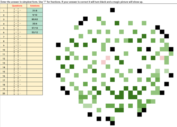 Earth Day Adding and Subtracting Fractions Pixel Art Activity Google Sheets