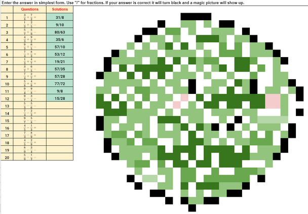 Earth Day Adding and Subtracting Fractions Pixel Art Activity Google Sheets