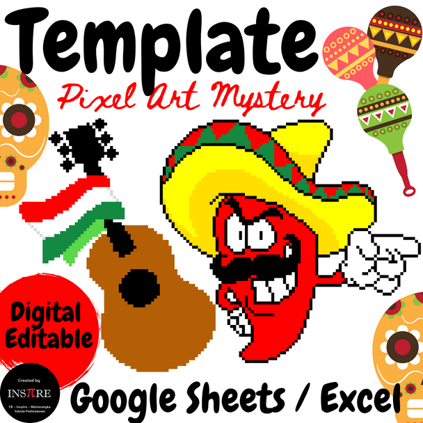 Cinco de Mayo activity Pixel Art Mystery Picture | May DIGITAL Template Editable