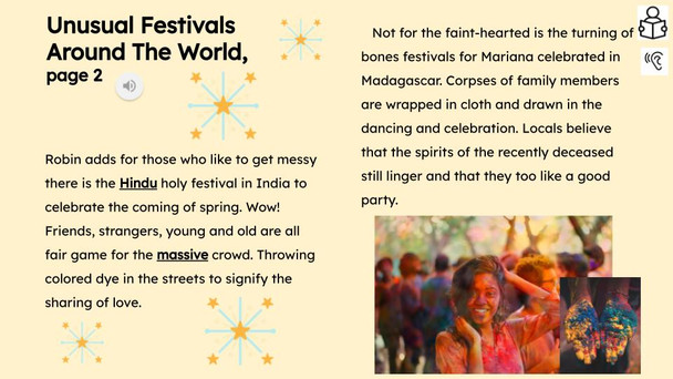 Festivals Informational Text Reading Passage and Activities