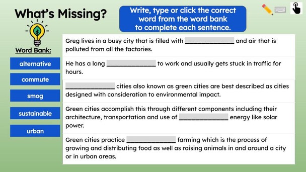Green Cities Informational Text Reading Passage and Activities