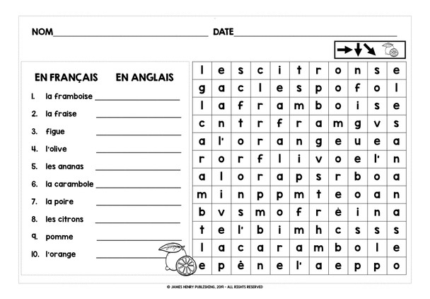 FRENCH FRUITS WORD SEARCHES