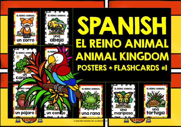 SPANISH ANIMALS FLASHCARDS POSTERS