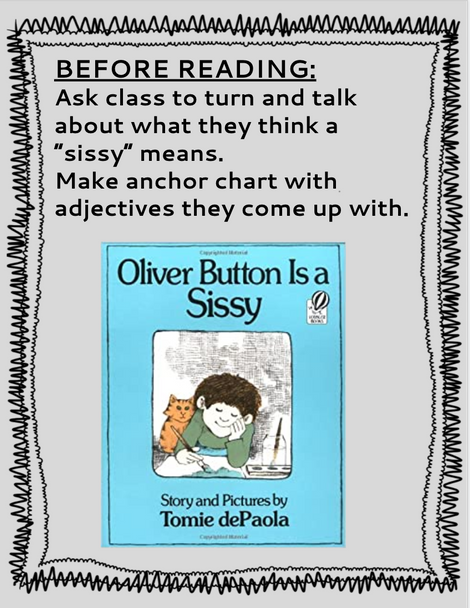 Oliver Button Is A Sissy by Tomie dePaola Reading Activities