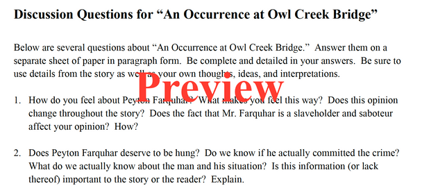 "An Occurrence at Owl Creek Bridge" Lesson and Activity Pack