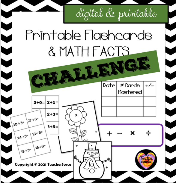 Math Facts Challenge and Printable Fact Flashcards