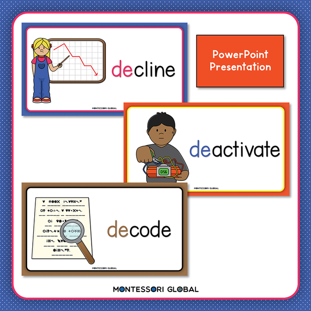Prefix | de | Presentation | Boom Cards | Montessori Matching Cards and Posters