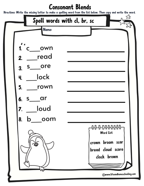 Consonant Blends Worksheet