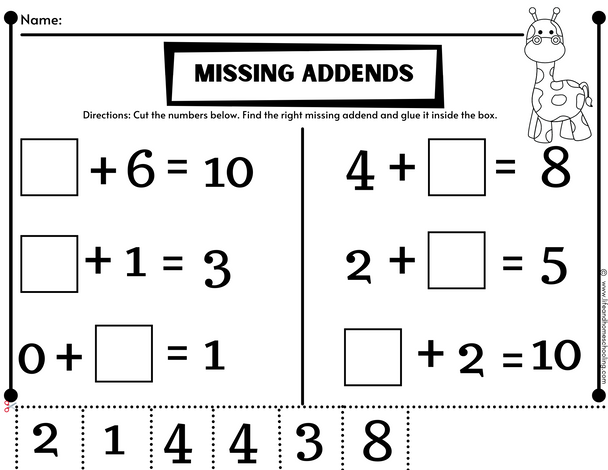 Missing Addends Worksheet