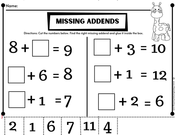 Missing Addends Worksheet
