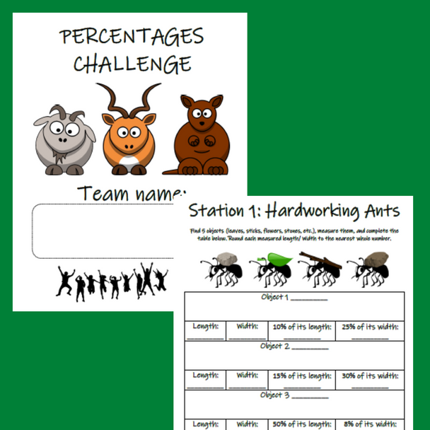 Outdoor Math Activities Percentages Percents Mean, Median, Mode, Range Printable