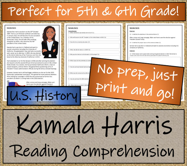 Kamala Harris Close Reading Activity | 5th Grade & 6th Grade