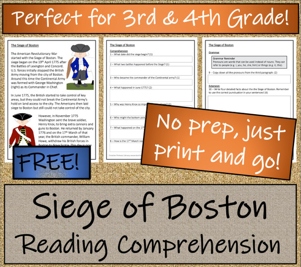 Siege of Boston Close Reading Activity | 3rd Grade & 4th Grade