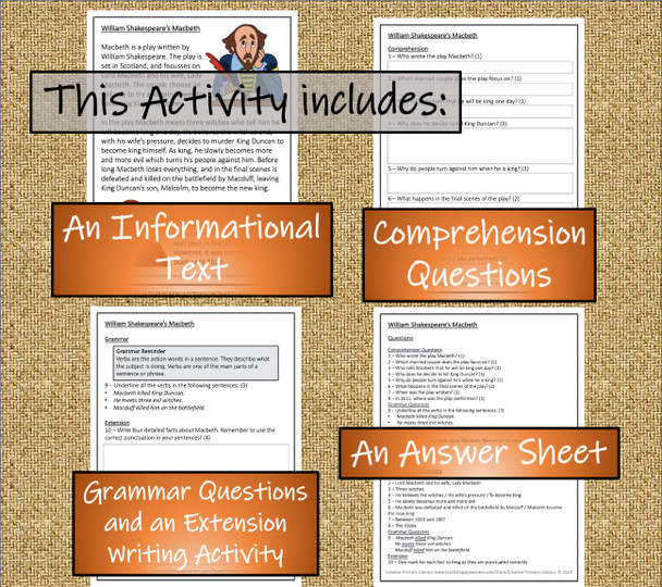 Macbeth Close Reading Activity | 3rd Grade & 4th Grade