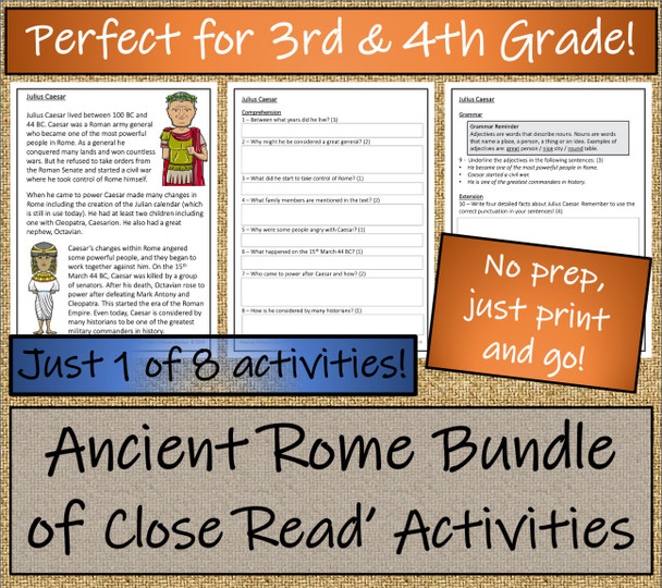 Ancient Rome Close Reading Activity Bundle 3rd Grade & 4th Grade