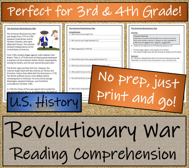 American Revolutionary War Close Reading Activity | 3rd Grade & 4th Grade