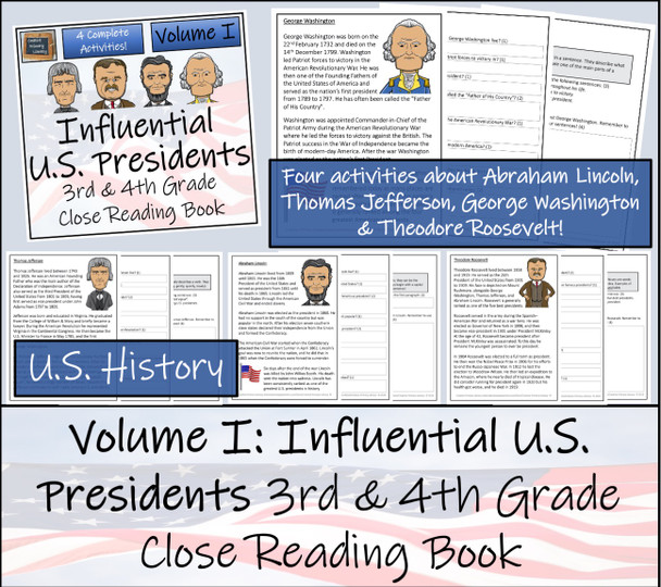 American Presidents Volume I Close Reading Activity Book 3rd Grade & 4th Grade