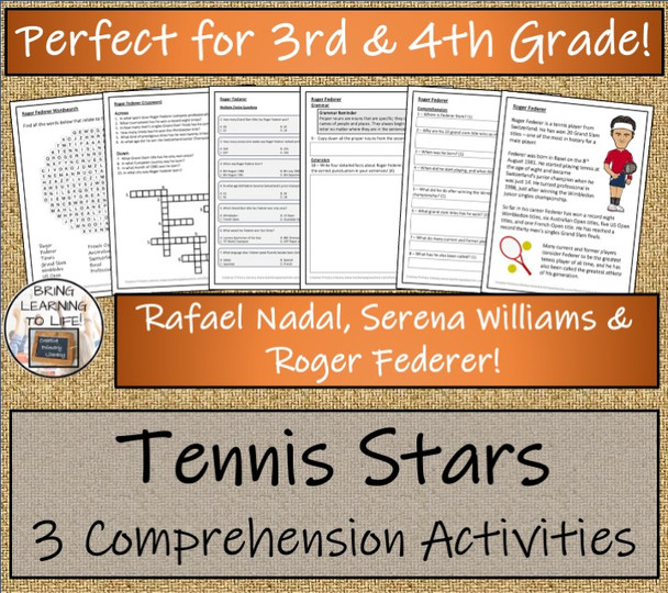 Greatest Tennis Players Close Reading Comprehension Bundle | 3rd & 4th Grade