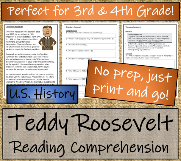 Theodore Roosevelt Close Reading Activity | 3rd Grade & 4th Grade