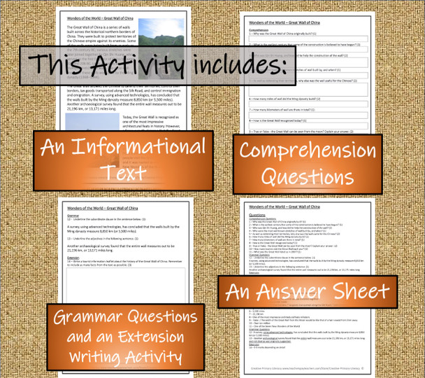 Great Wall of China Close Reading Activity | 5th Grade & 6th Grade