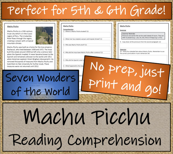 Machu Picchu Close Reading Activity | 5th Grade & 6th Grade