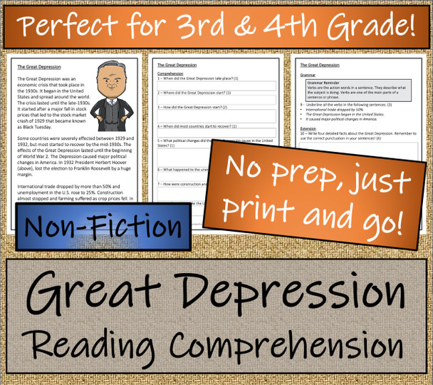 The Great Depression Close Reading Activity | 3rd Grade & 4th Grade