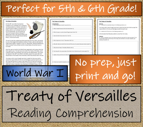 Treaty of Versailles Close Reading Activity | 5th Grade & 6th Grade