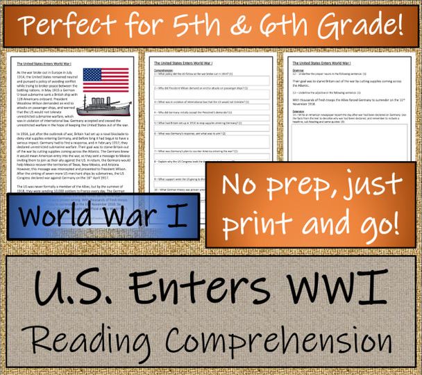 United States Enters World War I Close Reading Activity 5th Grade & 6th Grade