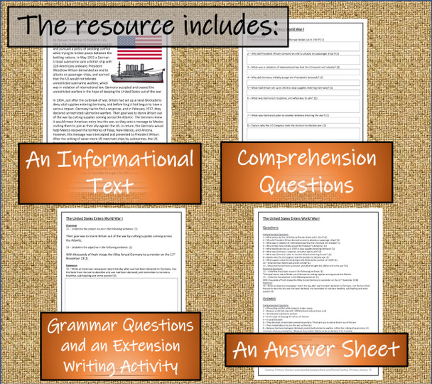 United States Enters World War I Close Reading Activity 5th Grade & 6th Grade